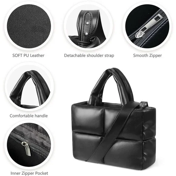✨ Epedal24 Crossbody Bag Women Black Puffer Quilted Soft Cotton Leather Handbag
